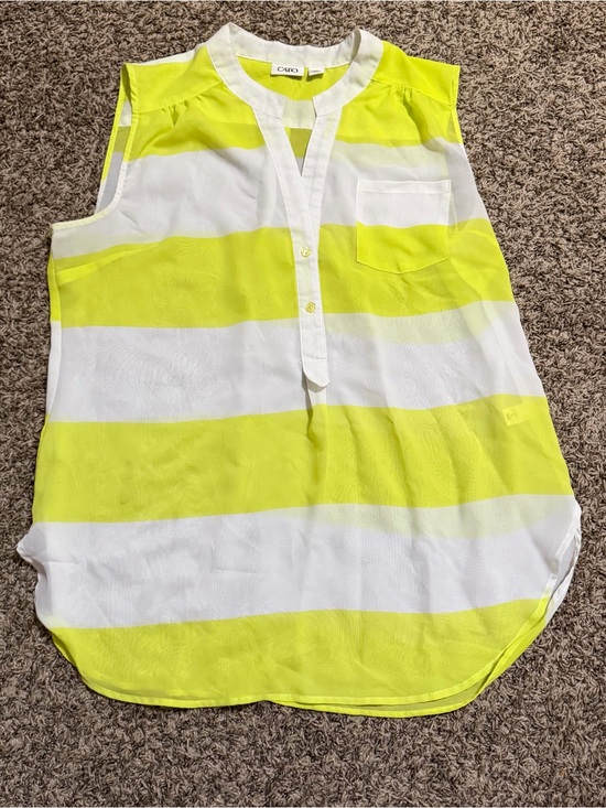 Cato Tops - Cato Women's Neon Yellow & White Striped Sleeveless Top